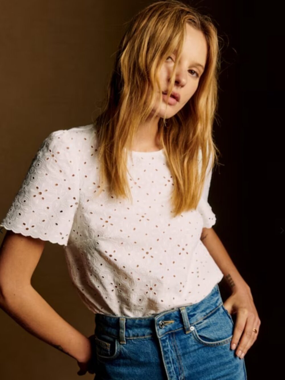 NWT Sezane Annabelle White Eyelet Short Sleeve Blouse